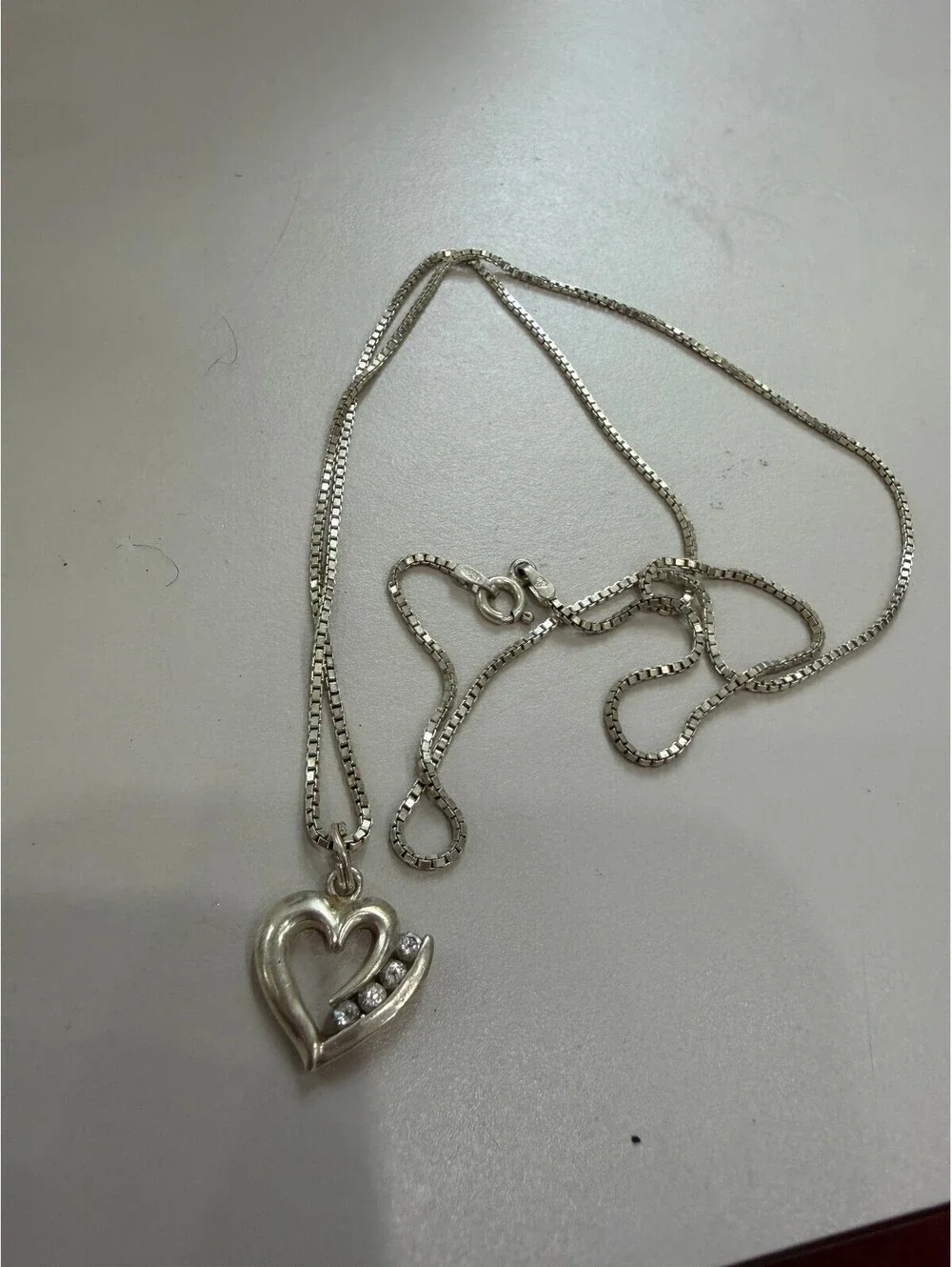 Sterling Silver Heart Pendant Necklace with Clear Stones
